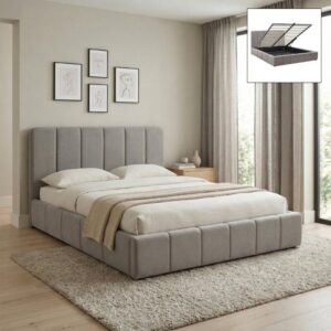 Κρεβάτι Nival Megapap υφασμάτινο με αποθηκευτικό χώρο χρώμα μπεζ 160x200εκ.