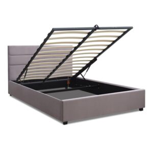Κρεβάτι Olmo Megapap βελούδινο με αποθηκευτικό χώρο χρώμα γκρι 150x200εκ.