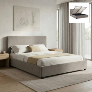 Κρεβάτι Verona Megapap υφασμάτινο με αποθηκευτικό χώρο χρώμα γκρι - μπεζ 160x200εκ.