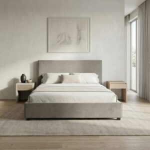 Κρεβάτι Verona Megapap υφασμάτινο με αποθηκευτικό χώρο χρώμα γκρι - μπεζ 160x200εκ.