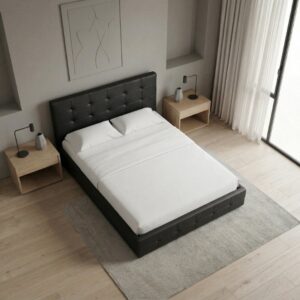 Κρεβάτι Iro Megapap από τεχνόδερμα με αποθηκευτικό χώρο χρώμα μαύρο 150x200εκ.