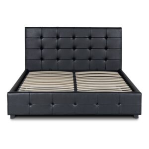 Κρεβάτι Iro Megapap από τεχνόδερμα με αποθηκευτικό χώρο χρώμα μαύρο 150x200εκ.