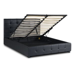 Κρεβάτι Iro Megapap από τεχνόδερμα με αποθηκευτικό χώρο χρώμα μαύρο 150x200εκ.