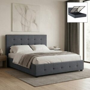 Κρεβάτι Iro Megapap υφασμάτινο με αποθηκευτικό χώρο χρώμα ανθρακί 150x200εκ.