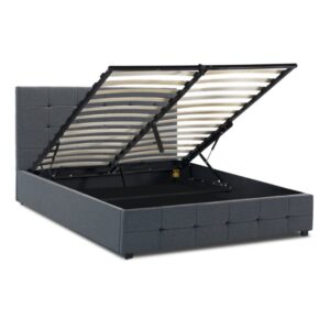 Κρεβάτι Iro Megapap υφασμάτινο με αποθηκευτικό χώρο χρώμα ανθρακί 150x200εκ.