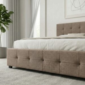 Κρεβάτι Iro Megapap υφασμάτινο με αποθηκευτικό χώρο χρώμα μπεζ - καφέ 150x200εκ.