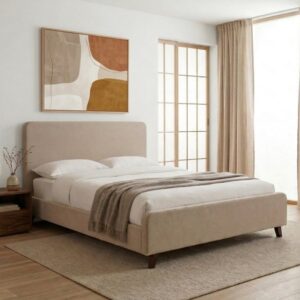 Κρεβάτι Ovelia Megapap υφασμάτινο χρώμα μπεζ 140x190εκ.