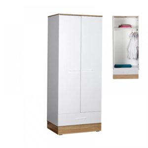 Ντουλάπα ρούχων Base Megapap δίφυλλη με συρτάρια χρώμα λευκό - sonoma 80x52x198εκ.