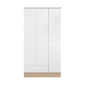 Ντουλάπα ρούχων Base Megapap τρίφυλλη με συρτάρια χρώμα λευκό - sonoma 103x52x198εκ.