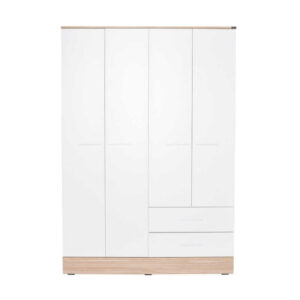 Ντουλάπα ρούχων Base Megapap τετράφυλλη με συρτάρια χρώμα λευκό - sonoma 137x52x198εκ.