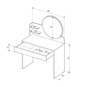 Τουαλέτα με καθρέπτη Dior Megapap χρώμα λευκό 90x45x138εκ.