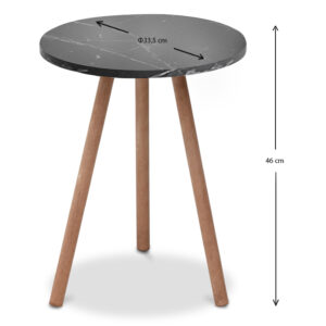 Τραπεζάκι βοηθητικό Roma Megapap χρώμα μαύρο εφέ μαρμάρου 33,5x33,5x46εκ.