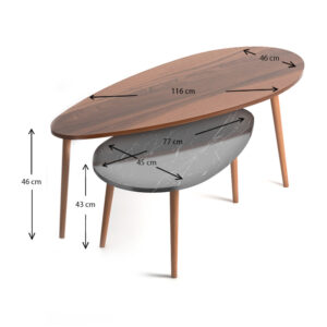 Τραπεζάκια βοηθητικά Elips Megapap χρώμα καρυδί - μαύρο εφέ μαρμάρου 116x46x46εκ.