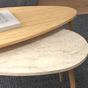 Τραπεζάκι σαλονιού σετ 2 τμχ Elips Megapap χρώμα oak - travertine 116x46x46εκ.