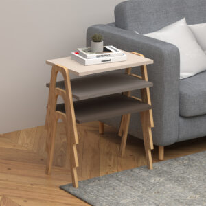 Τραπεζάκια βοηθητικά σετ 3 τμχ Como Megapap χρώμα καφέ - cappuccino - κρεμ 52x32x40εκ.