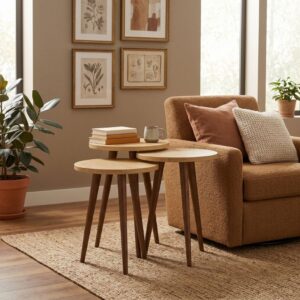 Τραπεζάκι βοηθητικό σετ 3 τμχ Cruz Megapap χρώμα sapphire oak Ø33x46εκ.