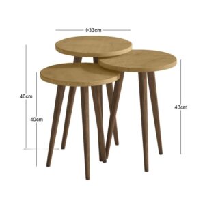 Τραπεζάκι βοηθητικό σετ 3 τμχ Cruz Megapap χρώμα sapphire oak Ø33x46εκ.