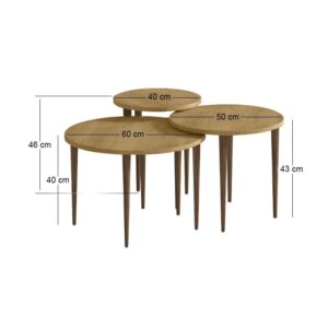 Τραπεζάκι σαλονιού σετ 3 τμχ Nola Megapap χρώμα sapphire oak Ø60x46εκ.