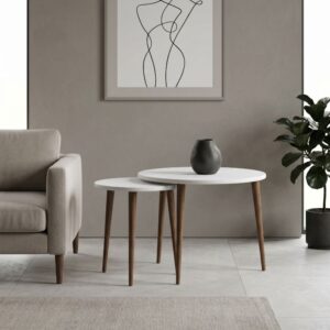 Τραπεζάκι σαλονιού σετ 2 τμχ Nola Megapap χρώμα λευκό Ø60x46εκ.