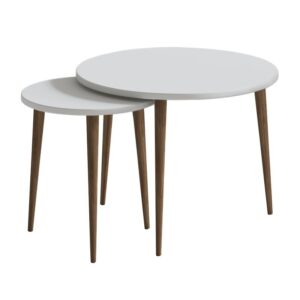 Τραπεζάκι σαλονιού σετ 2 τμχ Nola Megapap χρώμα λευκό Ø60x46εκ.