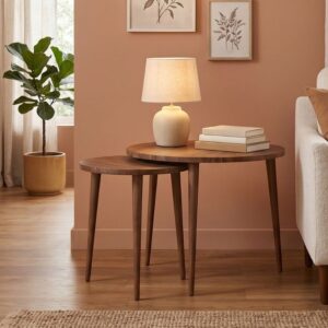 Τραπεζάκι σαλονιού σετ 2 τμχ Nola Megapap χρώμα καρυδί Ø60x46εκ.