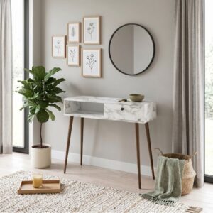 Κονσόλα Napoli Megapap χρώμα λευκό εφέ μαρμάρου 90x29x88εκ.