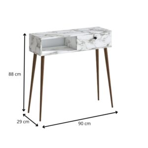 Κονσόλα Napoli Megapap χρώμα λευκό εφέ μαρμάρου 90x29x88εκ.