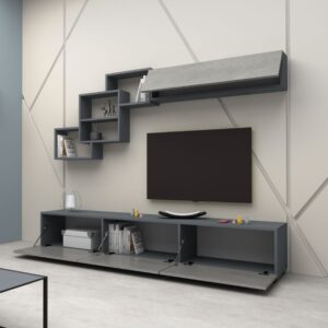 Σύνθεση τηλεόρασης Free Megapap χρώμα ανθρακί - γκρι σκυροδέματος 210x35x38εκ.