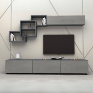 Σύνθεση τηλεόρασης Free Megapap χρώμα ανθρακί - γκρι σκυροδέματος 210x35x38εκ.