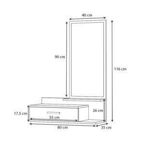 Έπιπλο εισόδου - τουαλέτα Joy Megapap με καθρέπτη χρώμα ανθρακί - λευκό 80x35x116εκ.