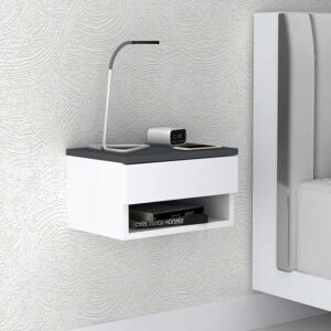 Κομοδίνο επιτοίχιο Mary Megapap χρώμα ανθρακί - λευκό 40x30x23εκ.