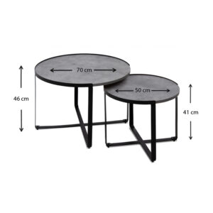 Σετ τραπεζάκια σαλονιού Davis Megapap 2τμχ. χρώμα γκρι σκυροδέματος 70x69x46εκ.