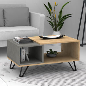 Τραπεζάκι σαλονιού Don Megapap χρώμα φυσικό οξιάς - γκρι σκυροδέματος 90x55x44εκ.