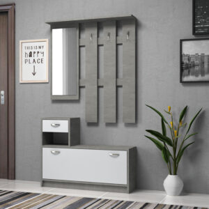 Έπιπλο εισόδου Raynold Megapap χρώμα γκρι σκυροδέματος - λευκό 100x30x180εκ.