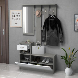 Έπιπλο εισόδου Raynold Megapap χρώμα γκρι σκυροδέματος - λευκό 100x30x180εκ.