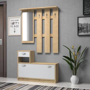 Έπιπλο εισόδου Raynold Megapap χρώμα φυσικό οξιάς - λευκό 100x30x180εκ.