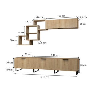Σύνθεση τηλεόρασης Heydar Megapap χρώμα φυσικό οξιάς 210x35x40εκ.