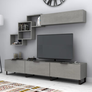 Σύνθεση τηλεόρασης Heydar Megapap χρώμα γκρι σκυροδέματος 210x35x40εκ.