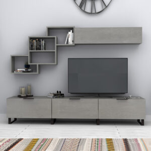 Σύνθεση τηλεόρασης Heydar Megapap χρώμα γκρι σκυροδέματος 210x35x40εκ.