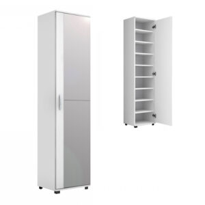 Ντουλάπα ρούχων - παπουτσοθήκη Visla Megapap μονόφυλλη με καθρέπτη χρώμα λευκό 45x36x187εκ.