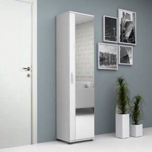 Ντουλάπα ρούχων - παπουτσοθήκη Visla Megapap μονόφυλλη με καθρέπτη χρώμα λευκό 45x36x187εκ.