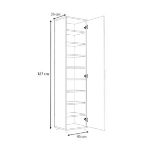 Ντουλάπα ρούχων - παπουτσοθήκη Visla Megapap μονόφυλλη με καθρέπτη χρώμα λευκό 45x36x187εκ.
