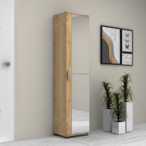 Ντουλάπα ρούχων - παπουτσοθήκη Visla Megapap μονόφυλλη με καθρέπτη χρώμα φυσικό οξιάς 45x36x187εκ.