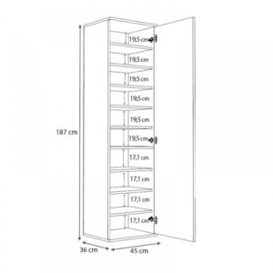 Ντουλάπα ρούχων - παπουτσοθήκη Visla Megapap μονόφυλλη με καθρέπτη χρώμα φυσικό οξιάς 45x36x187εκ.