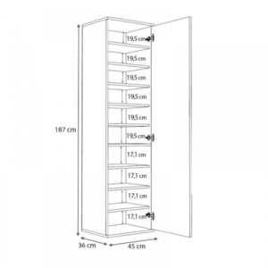 Ντουλάπα ρούχων - παπουτσοθήκη Visla Megapap μονόφυλλη με καθρέπτη χρώμα καρυδί 45x36x187εκ.