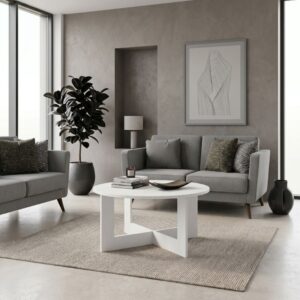 Τραπεζάκι σαλονιού Kati Megapap χρώμα λευκό Ø80x42εκ.