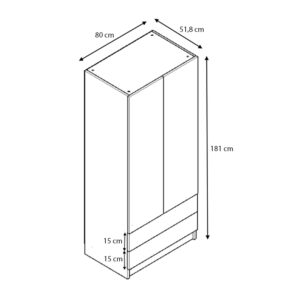 Ντουλάπα ρούχων Ricardo Megapap δίφυλλη με συρτάρια χρώμα λευκό 80x51,8x181εκ.