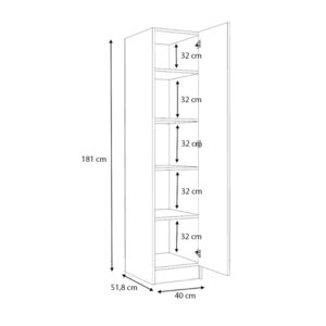 Ντουλάπα ρούχων Ricardo Megapap μονόφυλλη χρώμα λευκό 40x51,8x181εκ.