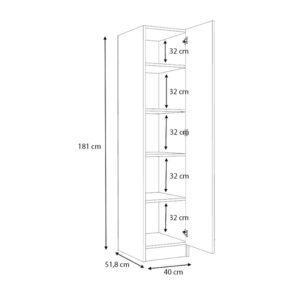 Ντουλάπα ρούχων Ricardo Megapap μονόφυλλη χρώμα καρυδί 40x51,8x181εκ.