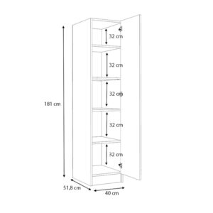 Ντουλάπα ρούχων Ricardo Megapap μονόφυλλη χρώμα ανθρακί 40x51,8x181εκ.